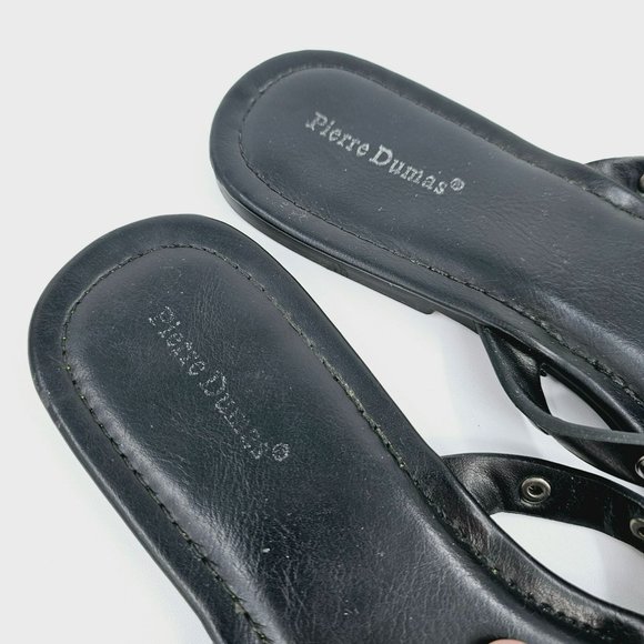 Pierre Dumas Limit Flat Slip On Thong Flip Flops Sandals 10 M Black Faux Leather - Picture 3 of 13